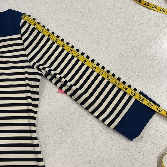 NWT Isaac Mizrahi Boatneck Black & Blue Striped Knit Midi Dress Nautical Size S - Picture 8 of 9